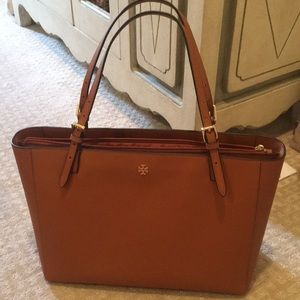 Tan Leather Tori Burch Saffiano York Buckle Tote
